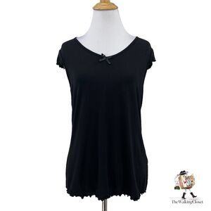 Ekouaer Baby Tee Womens S Small Black Ruffle Trim Cap Sleeves Small Bow Shirt